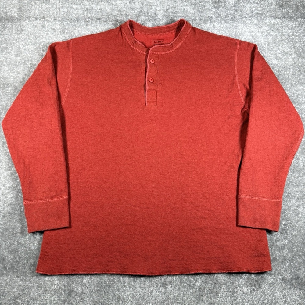 LL Bean Shirt Men's XL Red Henley Thermal Wool Blend Base Layer‎ Traditional Fit